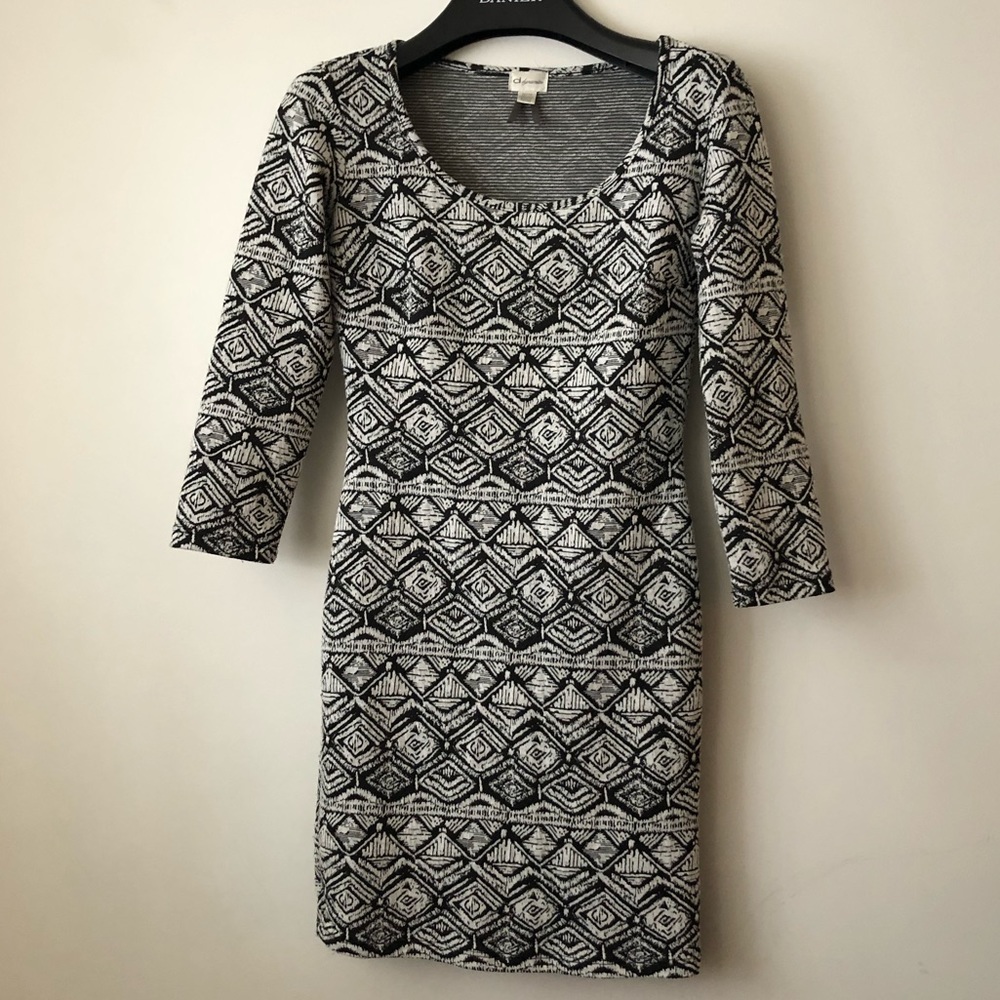 DYNAMITE Black and White patterned bodycon dress